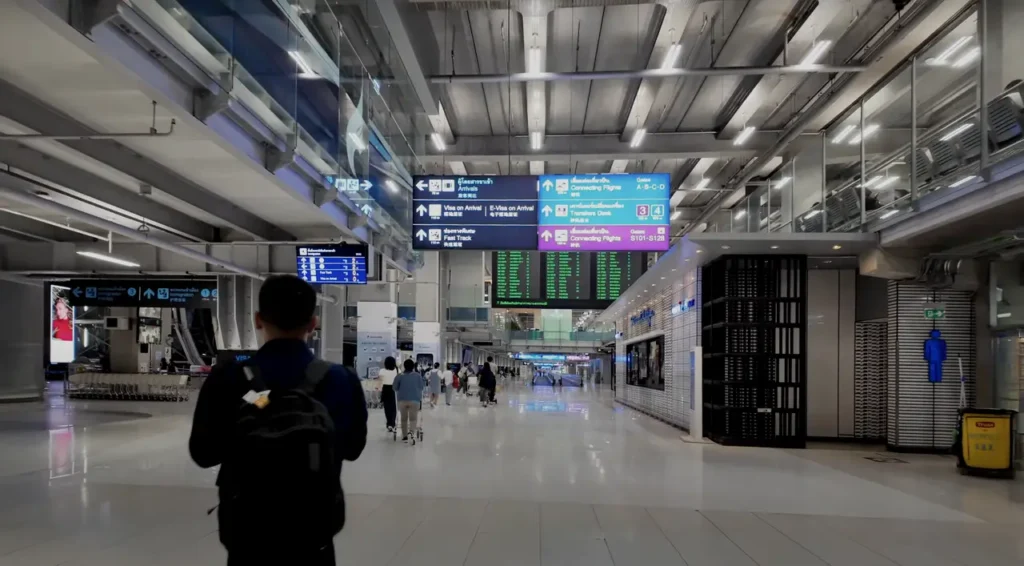 Explore the arrivals hall at Bangkok Airport.