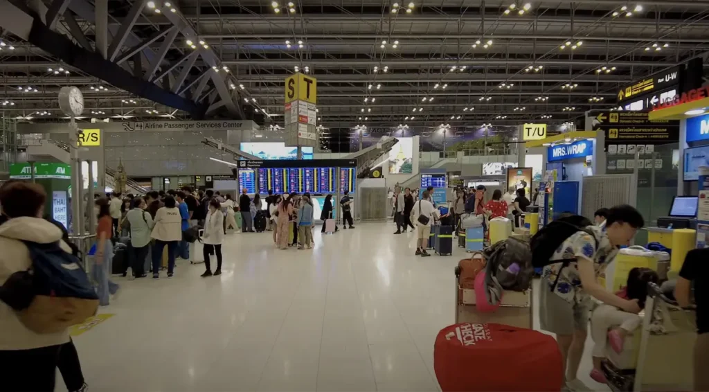 Check-in hall at Bangkok Airport for passenger services.