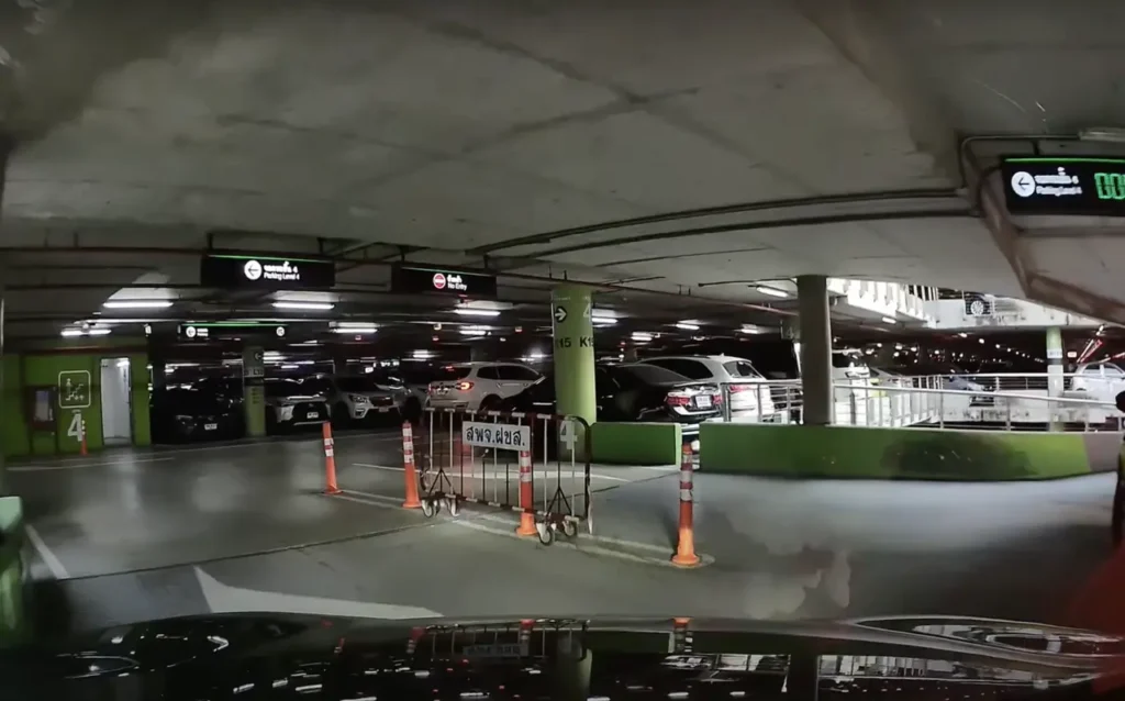 Interior view of the parking area at Bangkok Airport.